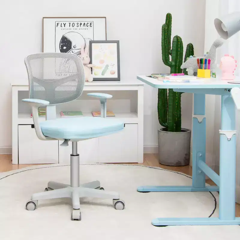 Kids Adjustable Height Desk Chair with Auto-Brake Casters & Lumbar Support