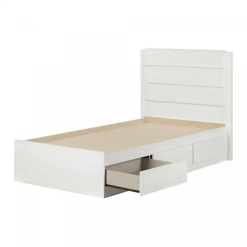 Bed With 3 Drawers And Headboard - White Pine