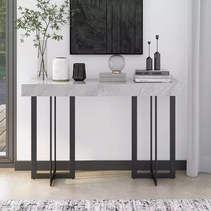 Contemporary 1 Drawer Sofa Table Gray/Gum Metal