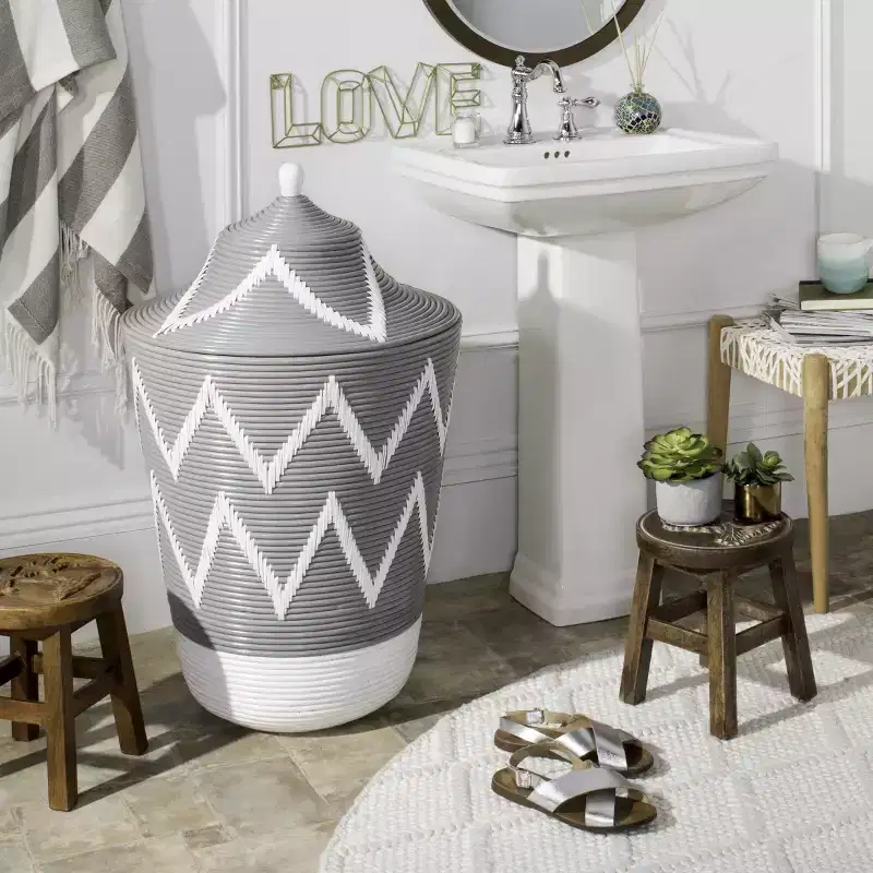 Reina Laundry Basket - HAC6004 - Grey/White - Safavieh