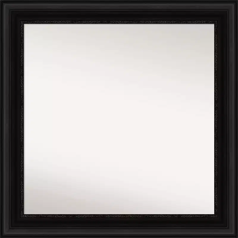 32"x32" Non-Beveled Parlor Bathroom Wall Mirror Black - Amanti Art: Modern Square, Wall Mount, Polystyrene Frame