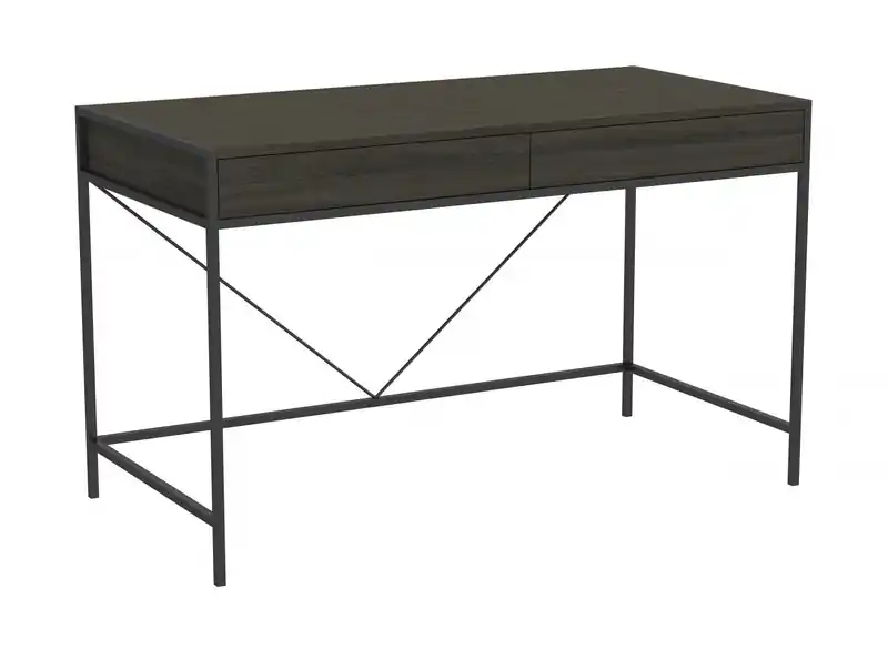 49 Computer Desk With 2 Drawers - Grey Wood With Black Metal