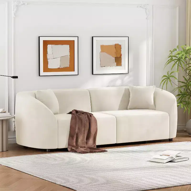 87-Inch Curved Contemporary Sofa in Off-White, Plush Seating, for Stylish Living Spaces