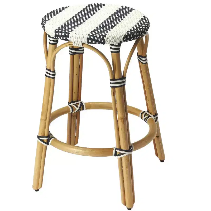 Round Rattan Backless Counter Height Bar Stool, 24 Inch