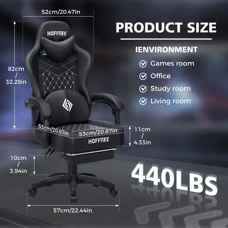 Leather Massage Gaming Chair Ergonomic Office PC Chair with Footrest & Adjustable