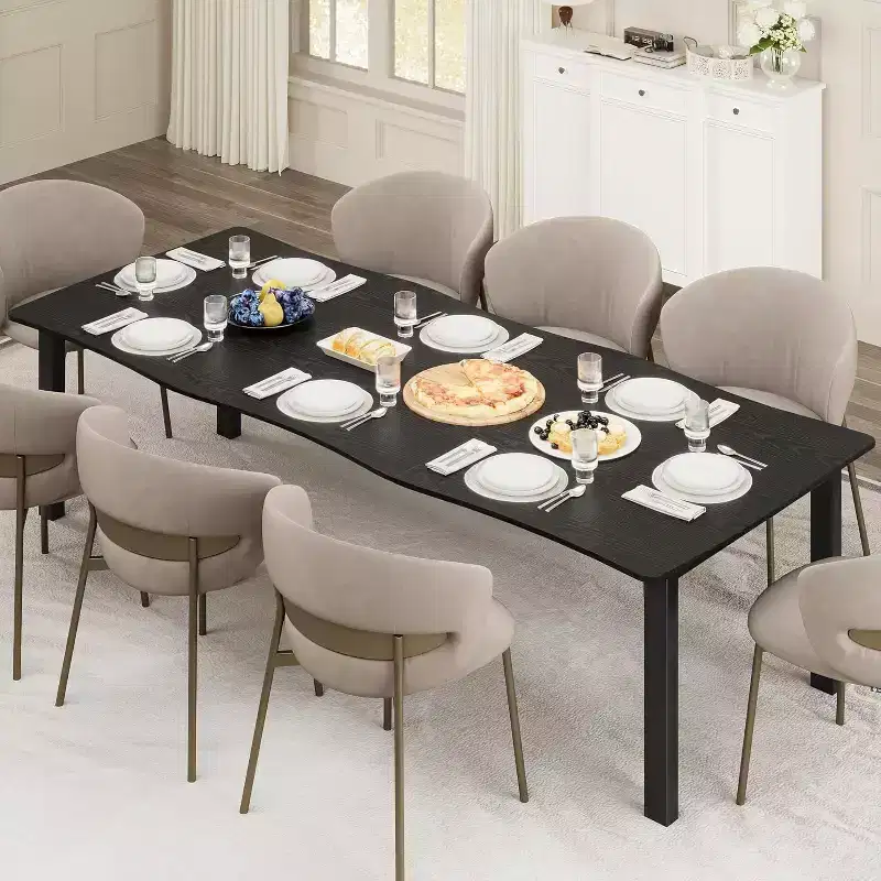 Modern Dining Table, 78.7 Large Kitchen Table for 6-8 People,Metal Frame, Unique Horizontal Wave Design, Waterproof Scratch-Resistant, for Kitchen