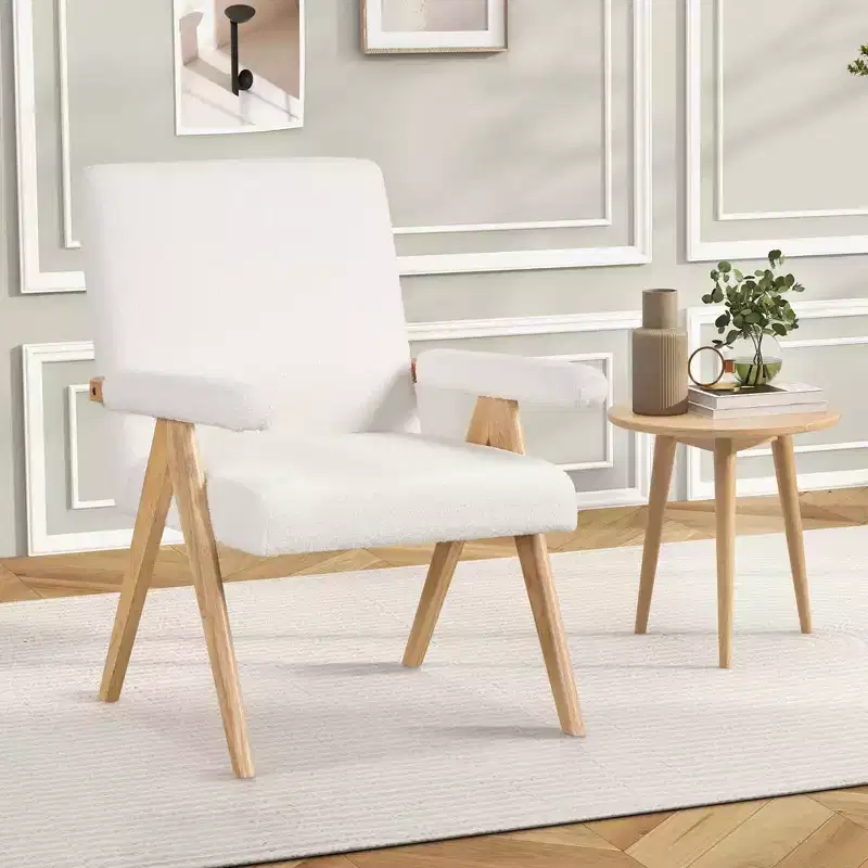 Costway 1/2 PCS Mid-Century Modern Accent Chair with Solid Rubber Wood Frame and Padded Armrests