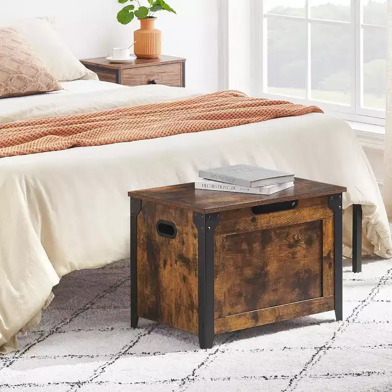 Storage Bench, Retro Wooden Storage Chest with 2 Safety Hinges, Loads 300 lb, Storage Ottoman Bench for Bedroom Living Room, Rustic