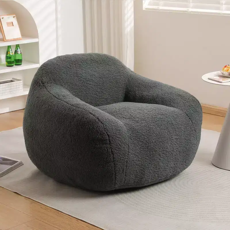Comfy Teddy Bean Bag Sofa with Armrest, Soft Bean Bag Chair with Memory Foam, Tufted Futon Couch for Living Room, Bedroom
