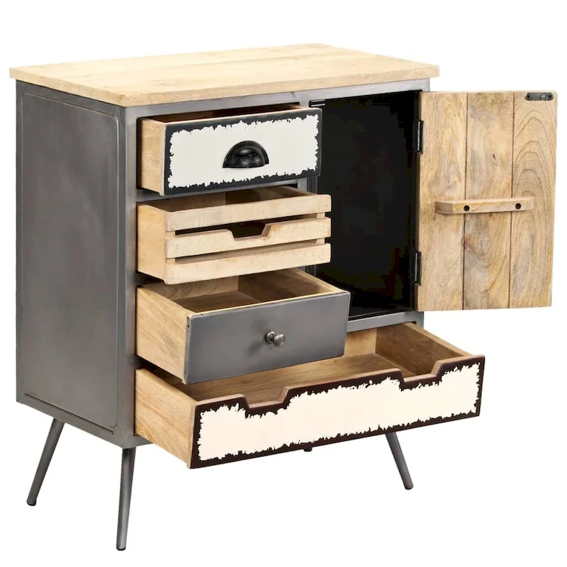 vidaXL Sideboard Solid Mango Wood and Steel 25.6x13x29.9
