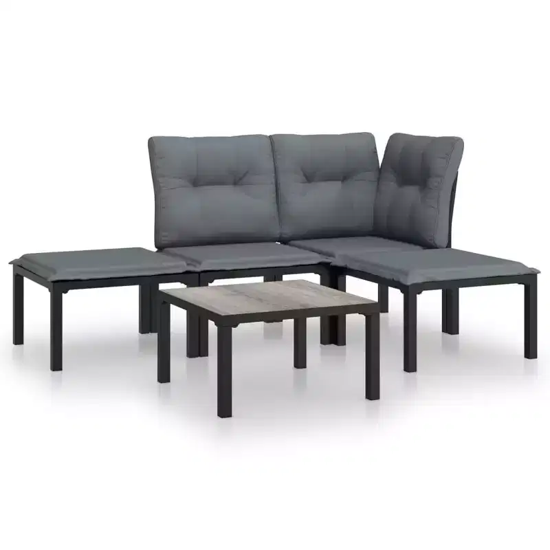 vidaXL Patio Lounge Set Sofa for Garden or Lawn, Black and Gray Poly Rattan