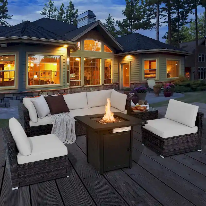 Costway 7 PCS Patio Furniture Set with 28 50000 BTU Propane Gas Fire - See Details