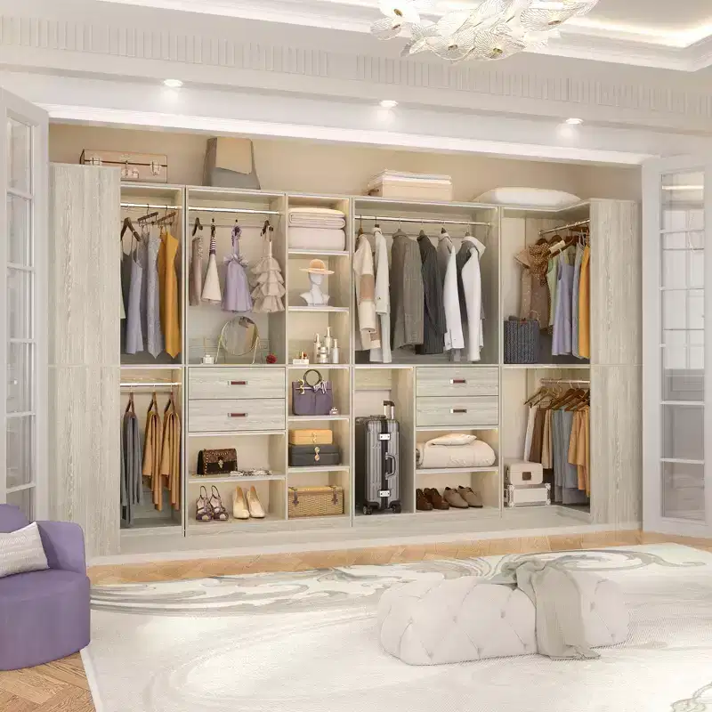 71-Inch Freestanding Closet System with Drawers, 3 Hanging Rods & 7 Shelves - MDF