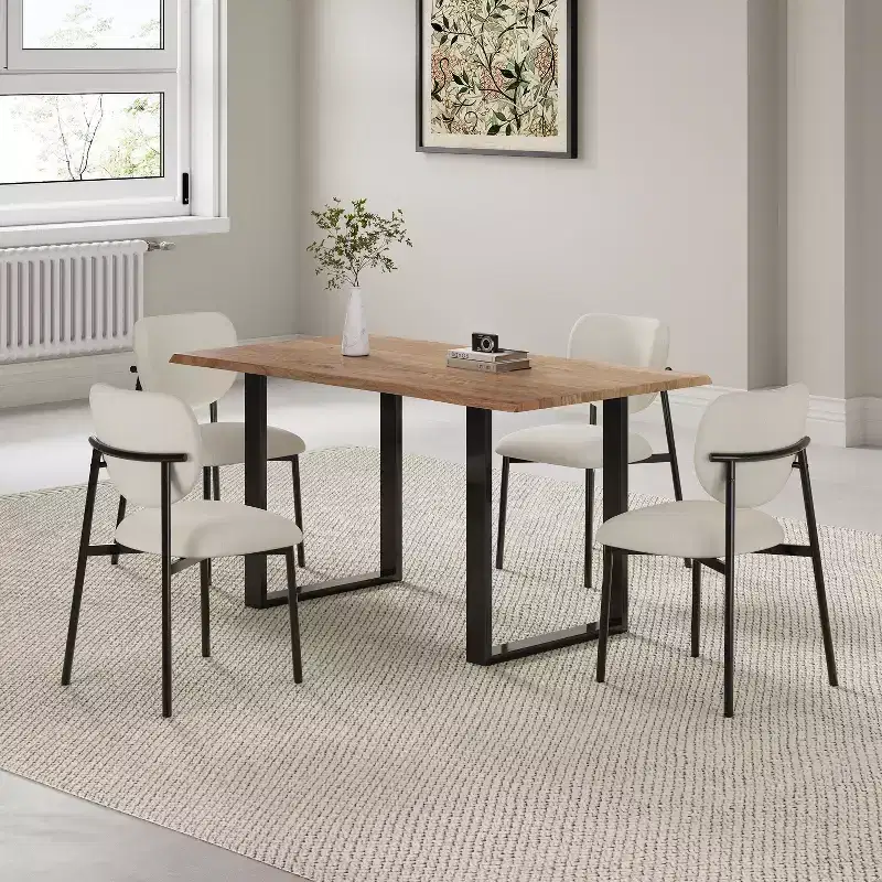 Christopher Knight Home Sebastian Iron Frame Upholstered Dining Chairs (Set of 4), Beige/Black