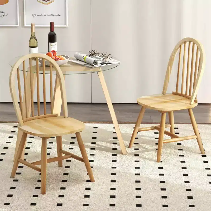 Costway 3 PCS Dining Set for 2 Round Table with 2 Chairs Solid Rubber Wood Frame Modern Black/Beige