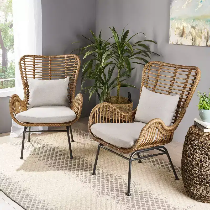 Christopher Knight Home Bechtel Outdoor Wicker Wrapped Club Chairs with Cushion (Set of 2)