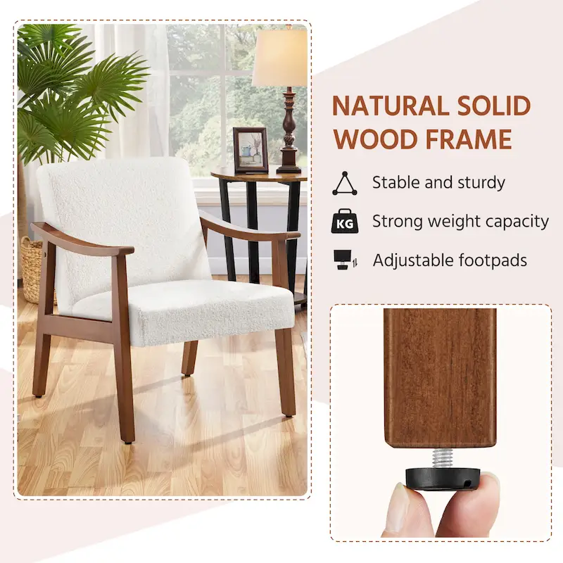 Yaheetech Upholstered Accent Chair Boucle Armchair with Solid Wood Legs - 24.5 L  28 W  29 H