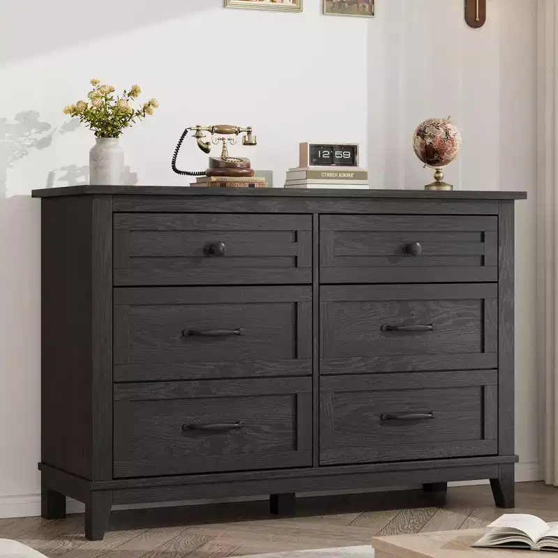 6 Dresser for Bedroom, 47 Wide Dresser, Wide Drawer Dresser with Storage Freestanding, Wooden Closet Dresser Storage Chest for Bedroom, Walnut