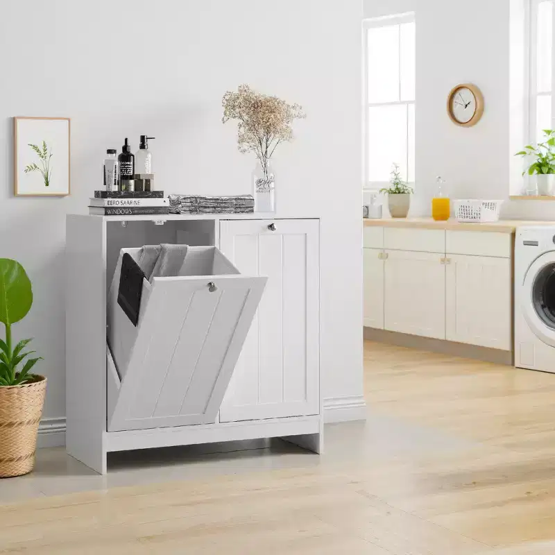 GDFStudio Barnsley Modern 11.8 Gallon Wood Laundry Hamper Cabinet with 2 Removable Baskets
