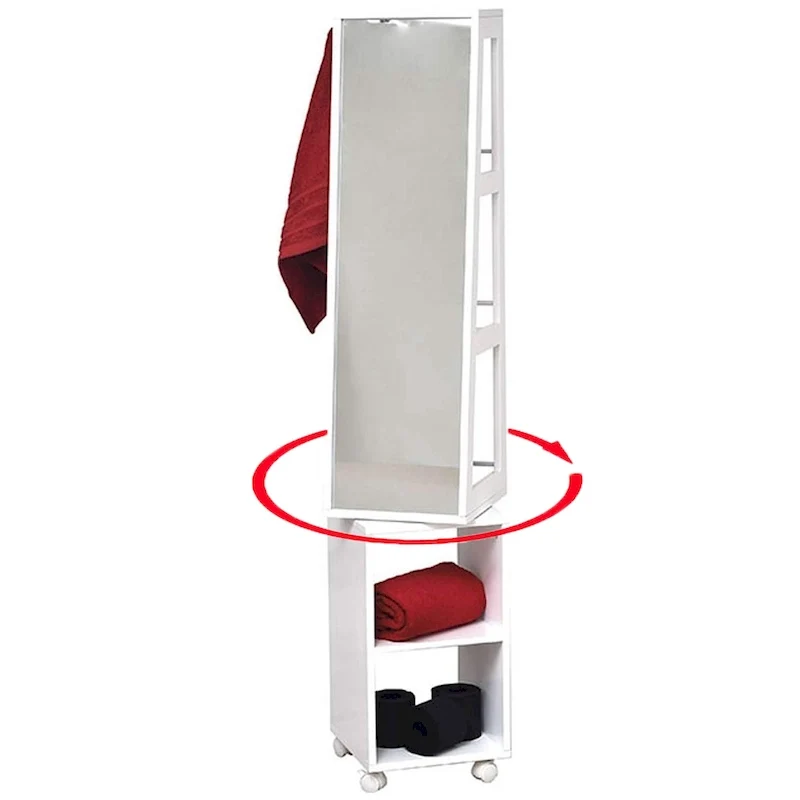 Miami White Rotating Mirror Cabinet Shelving Rolling Base - 13L x 11 3/4W x 61 1/2H