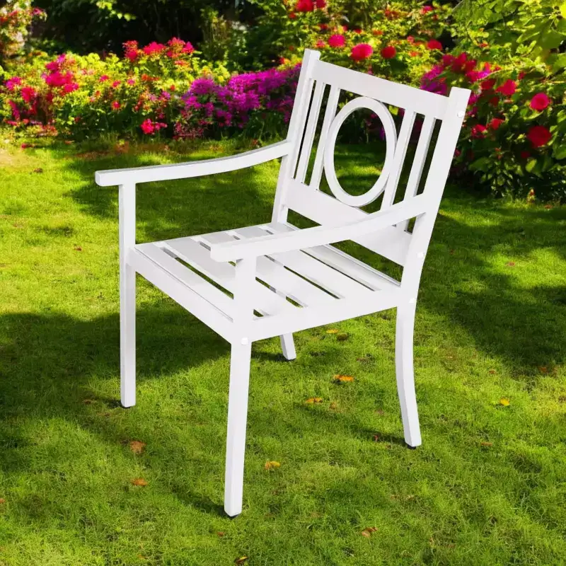 HomeRoots 24 White Steel Geo Back Outdoor Arm Chair