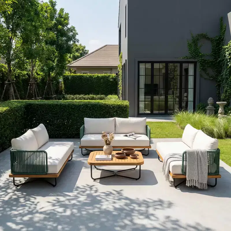 Christopher Knight Home Lucas 4 Piece Outdoor Rope Woven Acacia and Iron Seating Set