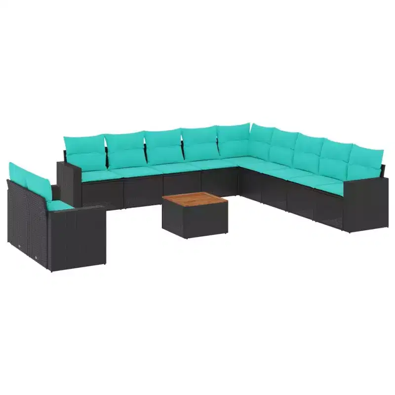 vidaXL 12 Piece Patio Sofa Set with Cushions Black Poly Rattan