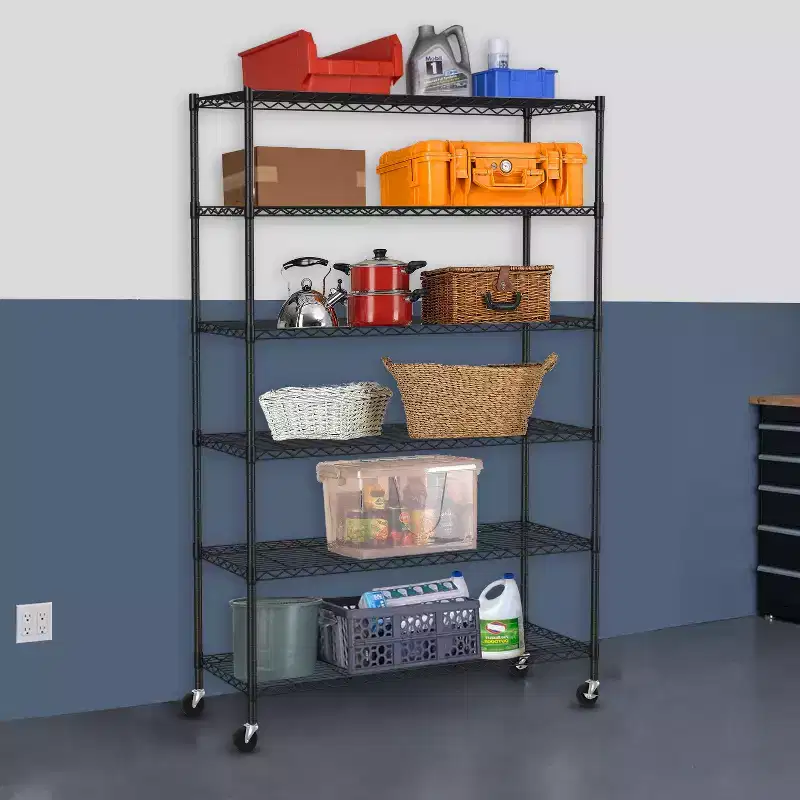 BestMassage 6-Tier Wire Shelving Heavy-Duty Layer Rack Metal Shelf Organizer with Wheels Ideal
