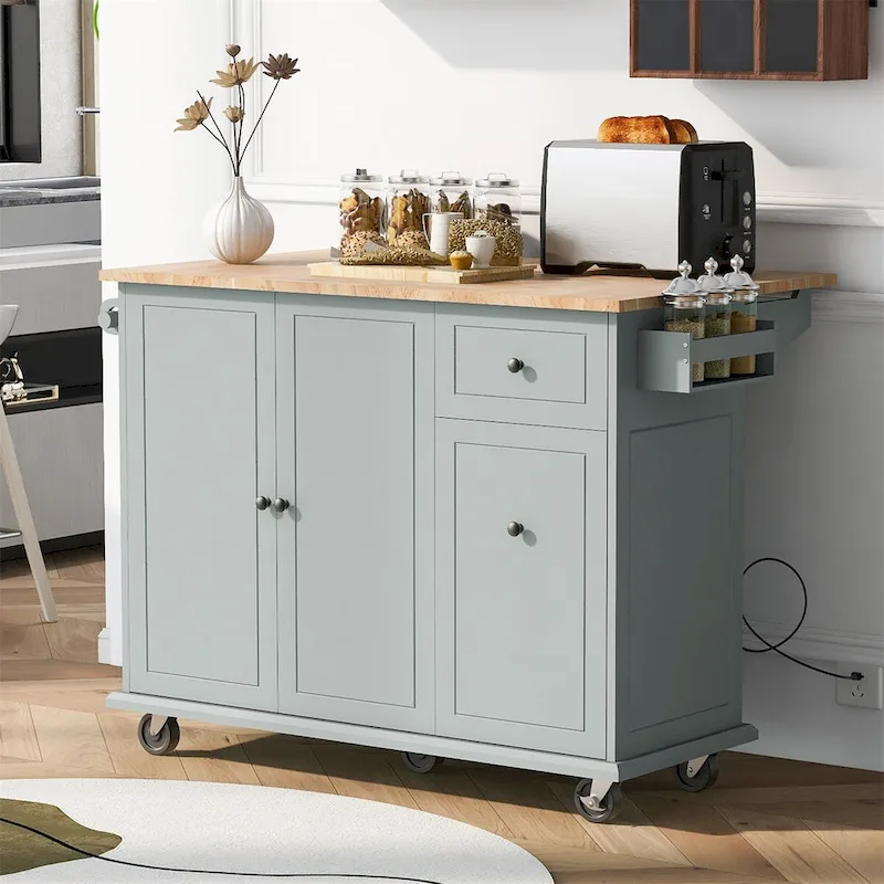 Merax 53.9 Width Rolling Kitchen Cart on Wheels with Drop Leaf