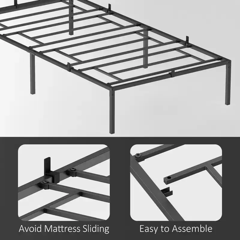 Bed Frame Heavy Duty Steel Slat Mattress Foundation No Box Spring Needed Easy To Assemble Noise Free