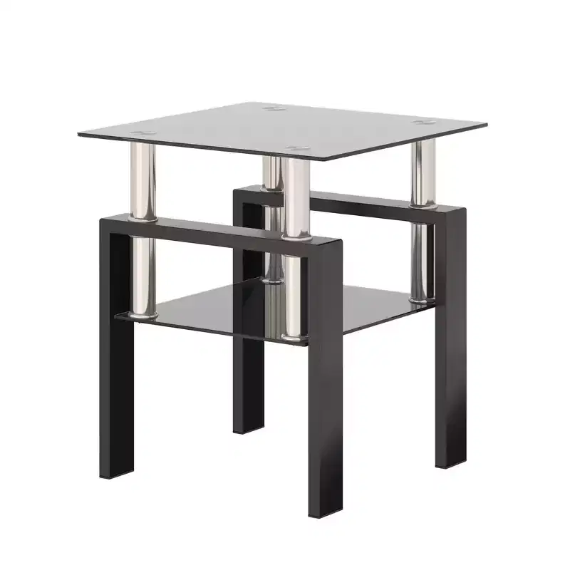 Square Glass Coffee Table with Storage Shelf