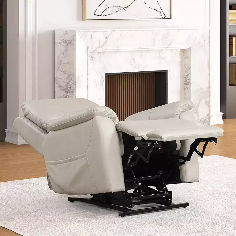 Power Recliner Lift Chair, Leatherette, Patented Headrest, 3-Zone Heat & USB Port, Light Gray
