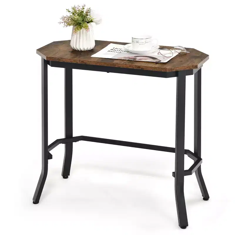 Costway Narrow End Side Sofa Table Stable Steel Frame for Living Room Bedroom Brown