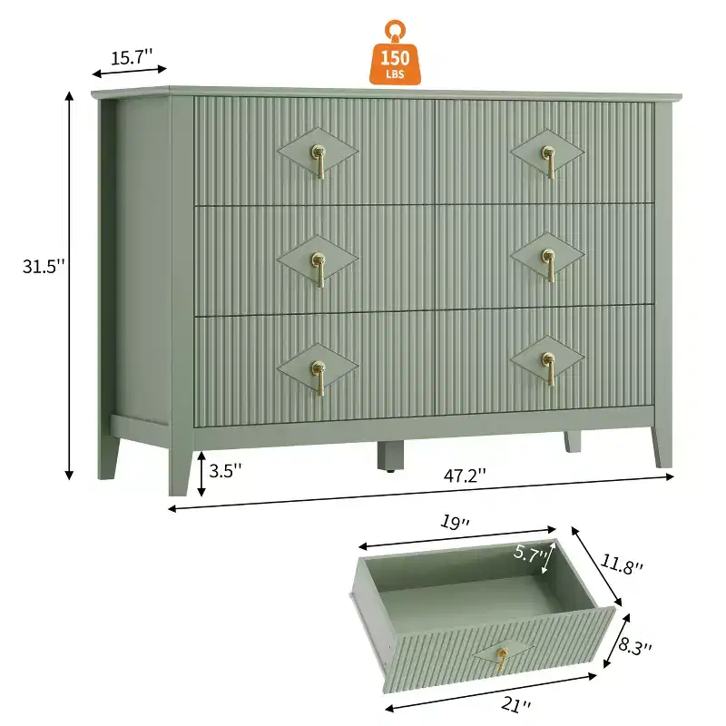 Three-drawer bedroom dresser with metal handles, suitable as a TV stand or wooden storage cabinet for bedrooms, living rooms, or hallways.