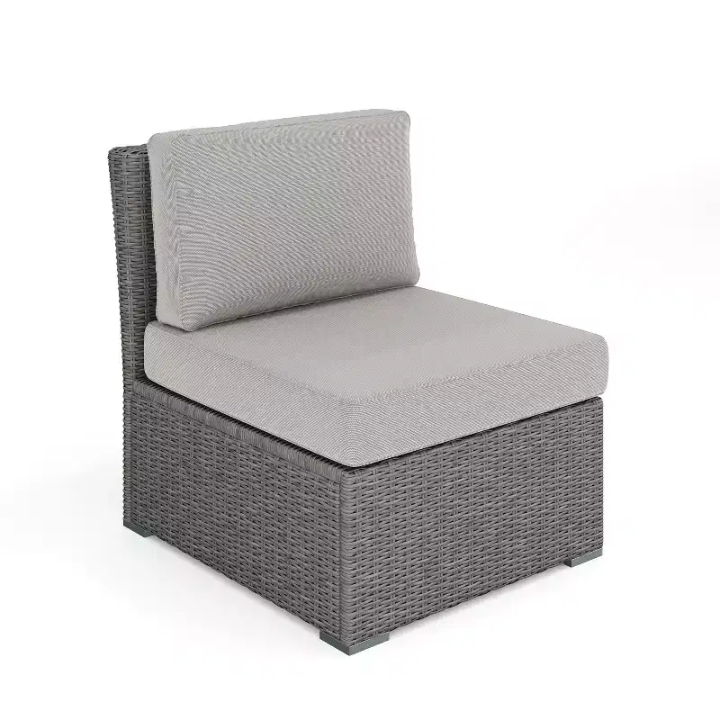 Martha Stewart Bedford Indoor-Outdoor Modular Patio Sectional Sofa Center Seat in Rattan Wicker with All-Weather Cushions