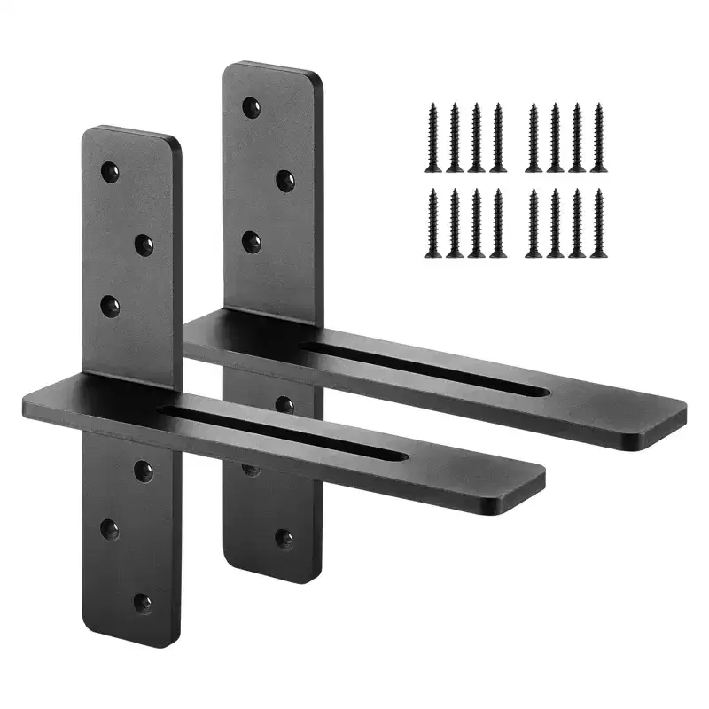 VEVOR T Shelf Brackets 2 Pcs, 200 lbs/90 kg Weight Capacity, 12x2.89x12 in / 304.8x73.5x304.8 mm, Solid Steel Heavy Duty Brackets for Shelves, Black