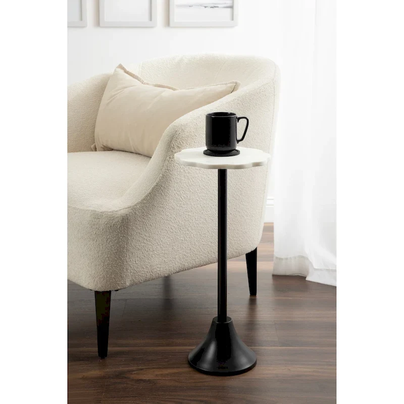 Scalloped Marble & Metal Drink Side Table, Modern Glam Accent Table