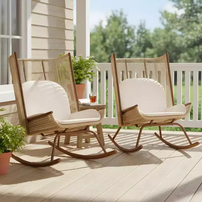 Christopher Knight Home Katerina Farmhouse Outdoor Woven Rattan Rocking Chairs with Cushions (Set of 2)