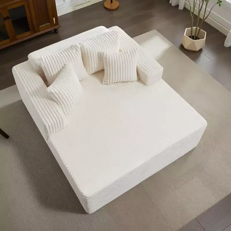 Oversized 61 Inch Chaise Lounge Chair Corduroy Upholstered Sofa with 4 Pillows