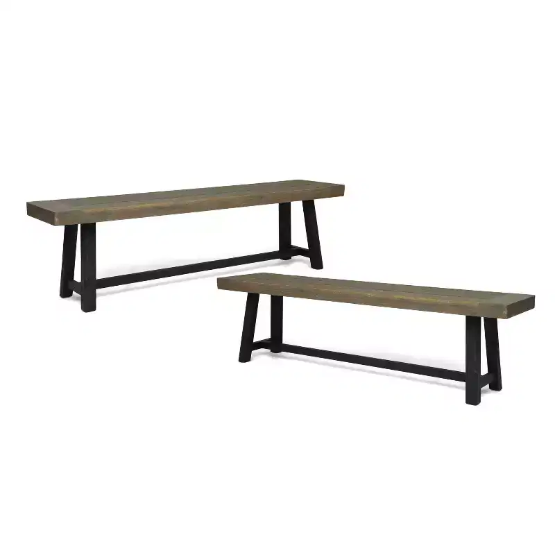 Christopher Knight Home 2pc Raphael Outdoor Bench Acacia Wood Sandblasted Gray/Black