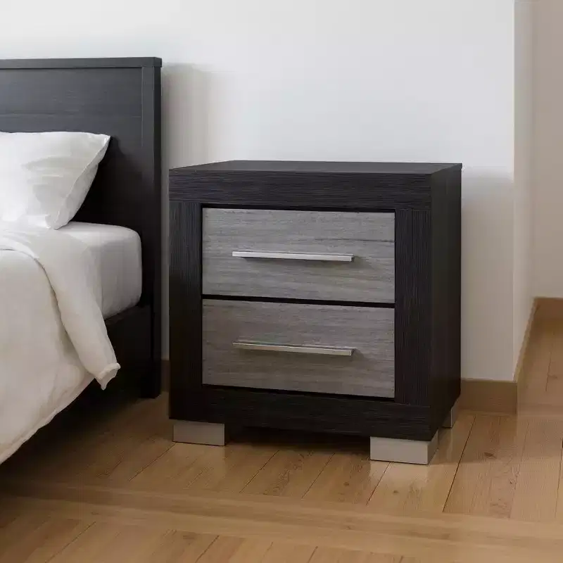 HomeRoots 23 Black And Gray Wood Square Two Drawer Nightstand