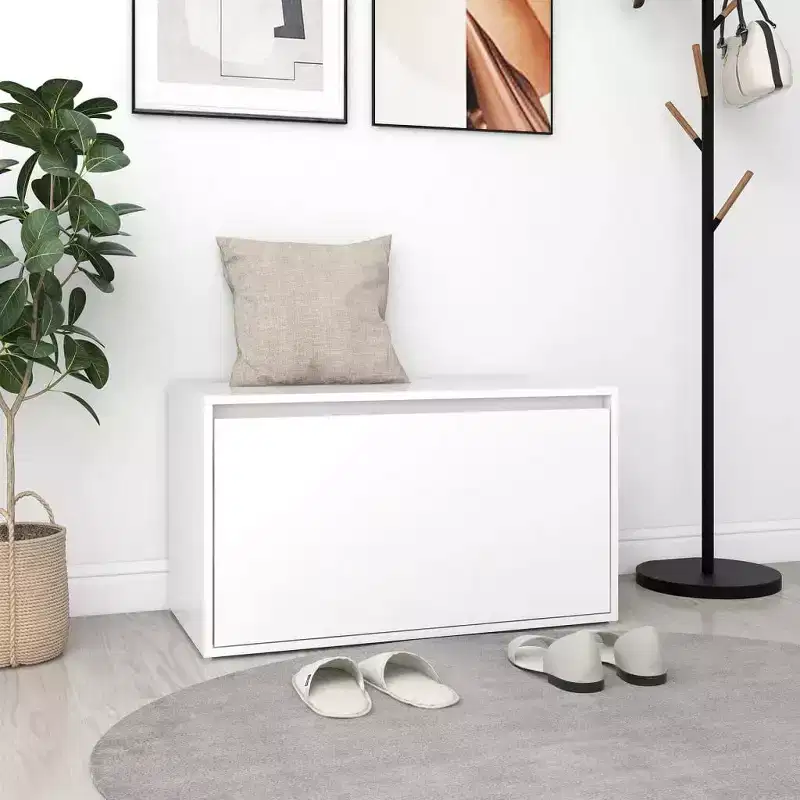 vidaXL Bench White Engineered Wood 31.5x15.7x17.7 in Bench Rectangular