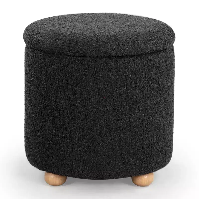 Round Boucle Storage Ottoman