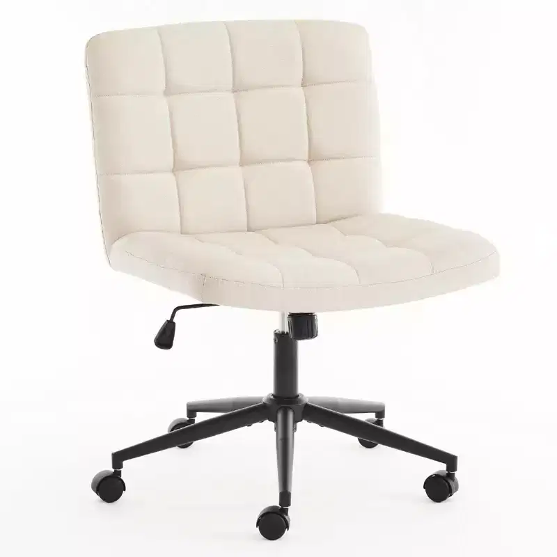 Furnimart Criss Cross Desk Chair Wide Seat with Wheels, 360 Swivel Cross Legged Thick Cushion, Home Office Chair for Bedroom/Vanity/Study