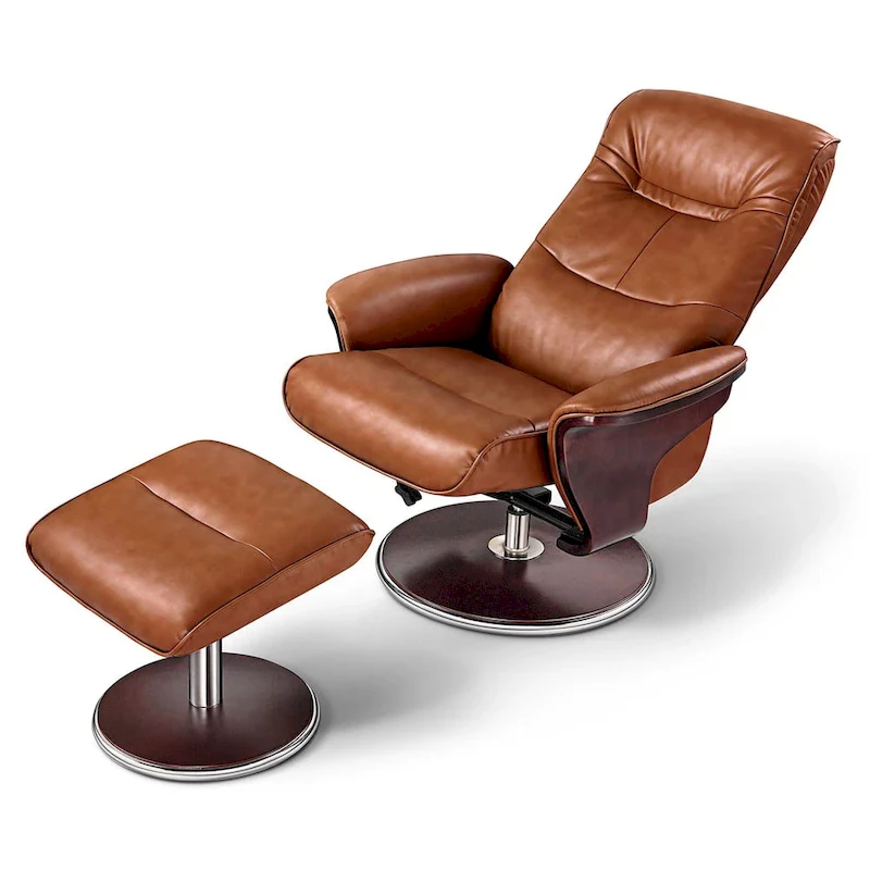 'Milano' Modern Brown Leather Swivel Recliner and Ottoman