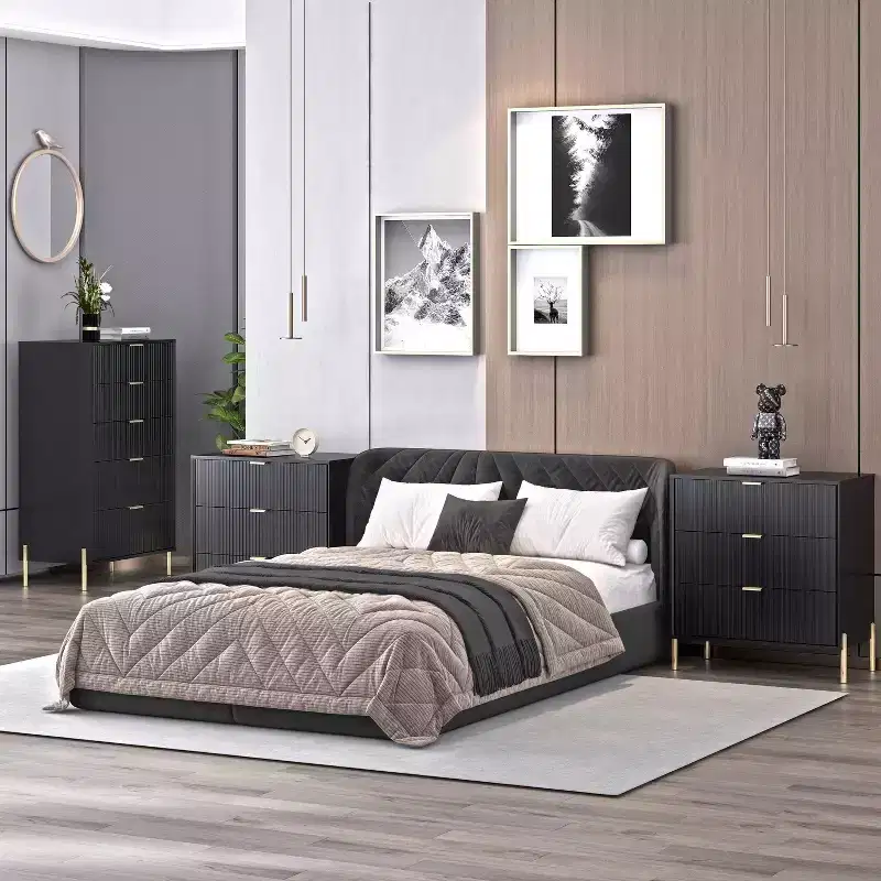 3pc Modern Elegance 3 Drawer Nightstands and 5 Drawer Chest Set