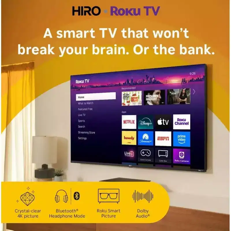 Refurbished: Hiro 50 4K LED Roku Smart TV H50C4C4 60Hz HDR10 Apple Airplay 16:9 Aspect Ratio Manufacturer Refurbished