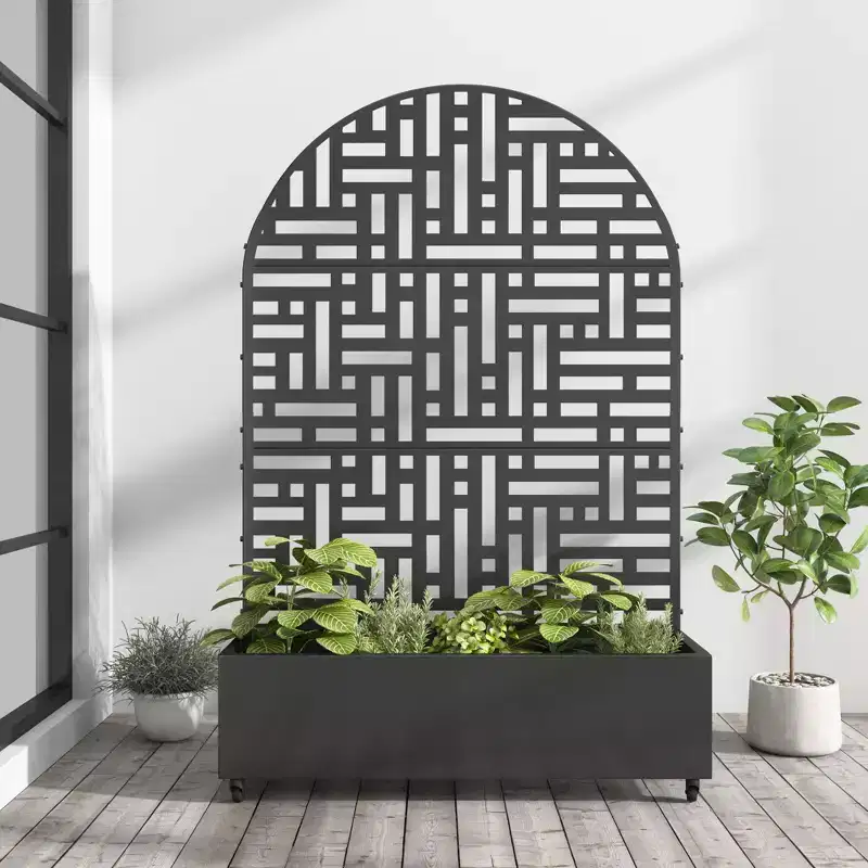 MAYEERTY Planter Box with Trellis Iron Black Arch Helen Street 01 Style 72x35x16in 3-Piece Set