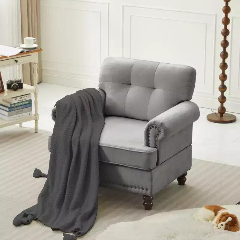 Chenille Upholstered Pull Point Accent Chair, Sofa Armrest Chair for Living Room, Bedroom, Office