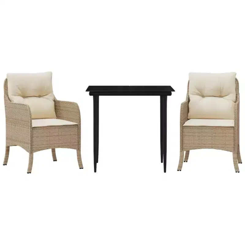 vidaXL 7 Piece Patio Dining Set with Cushions Beige Poly Rattan